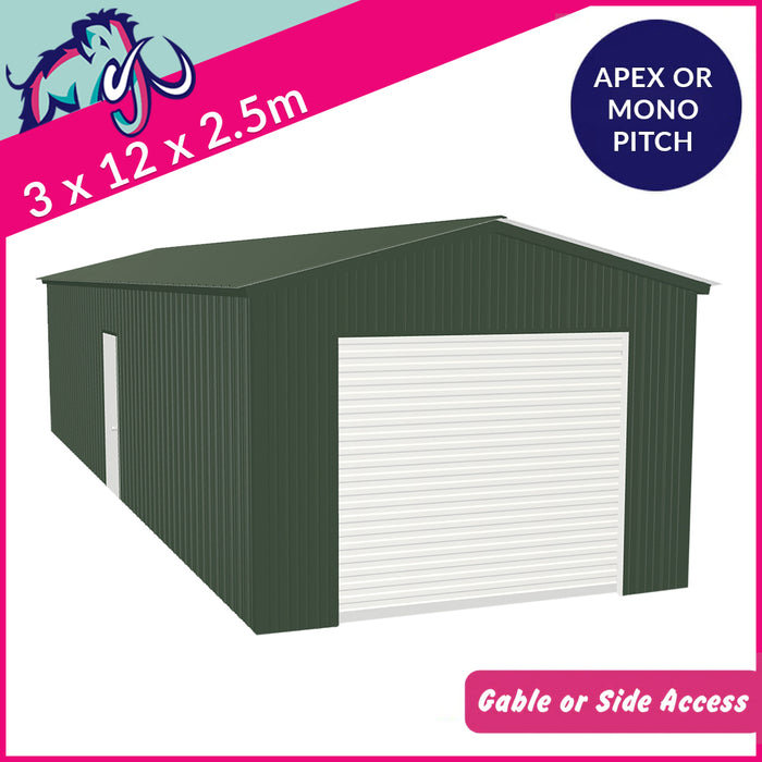 Single Steel Garage – 3 x 12 x 2.5m