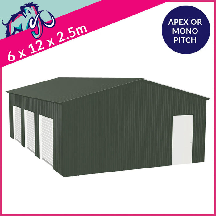 Triple Steel Garage – 6 x 12 x 2.5m– 3 Roller/1 PA