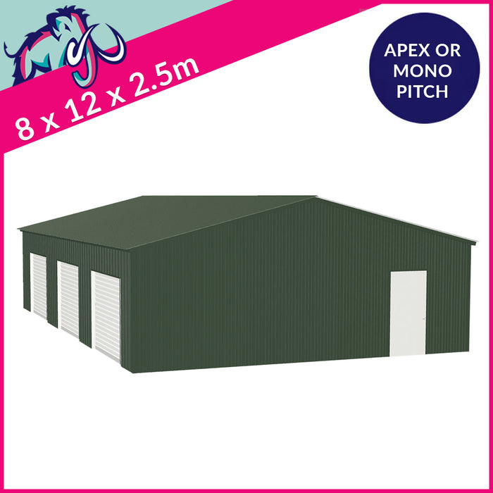 Triple Steel Garage – 8 x 12 x 2.5m– 3 Roller/1 PA