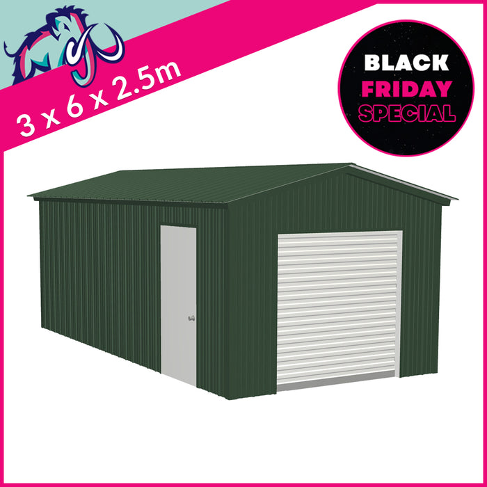 BLACK FRIDAY SPECIAL - Single Standard Apex Garage – 3 x 6 x 2.5m– 1 Roller/1 PA